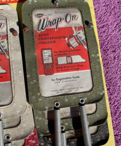 Vintage Cobbs olive green NOS certificate registration holder for steering column or visor classic car interior accessory organizer