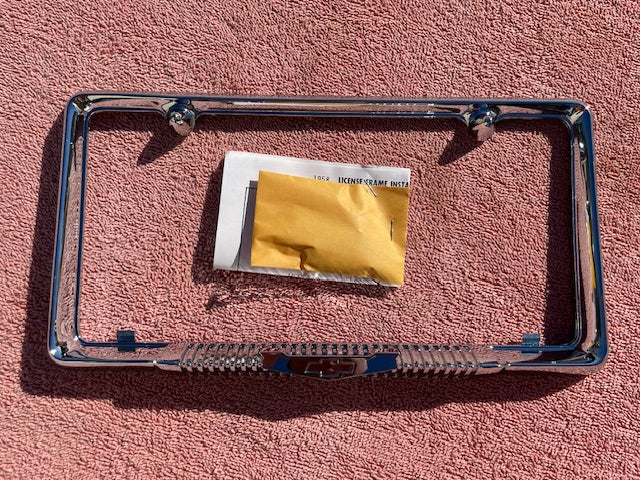 NORS bowtie license plate frame for 1958 Chevrolet Bel Air Biscayne Delray classic Chevy accessory vintage rear trim