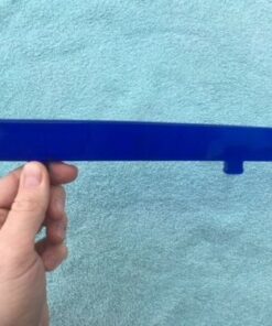 Close-up of blue hood ornament insert for 1947 1948 Chevrolet, new accessory replacement part for classic car restoration