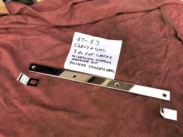 1947-1953 Chevrolet / GMC Pickup Truck NEW POLISHED SS Inside Windshield Center Division Trim and Brackets - Image 3