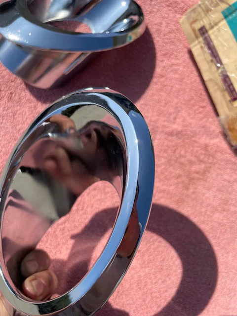 1966 1967 Chevrolet Corvette C2 Sting Ray NOS Rear Exhaust Tips Bezel Trim Pair #3892225 / 3892226 - Image 22