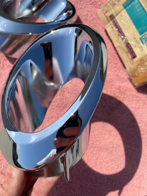 1966 1967 Chevrolet Corvette C2 Sting Ray NOS Rear Exhaust Tips Bezel Trim Pair #3892225 / 3892226 - Image 23