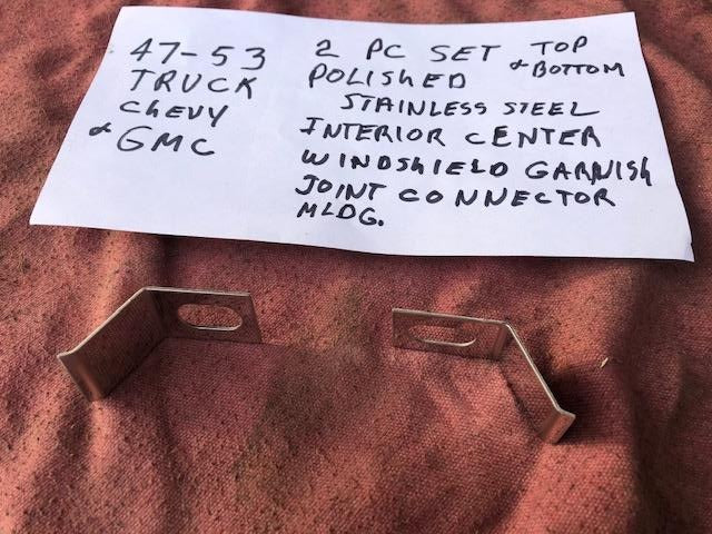 1947-1953 Chevrolet / GMC Pickup Truck NEW POLISHED SS Inside Windshield Center Division Trim Mounting Brackets - Image 2