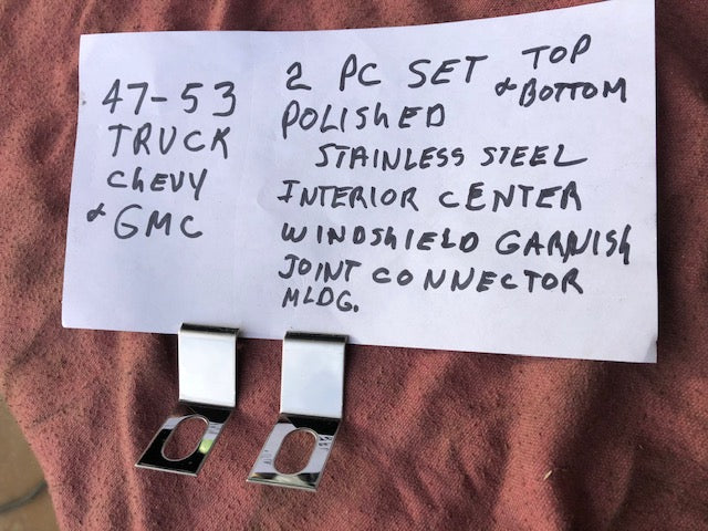 1947-1953 Chevrolet / GMC Pickup Truck NEW POLISHED SS Inside Windshield Center Division Trim Mounting Brackets - Image 3