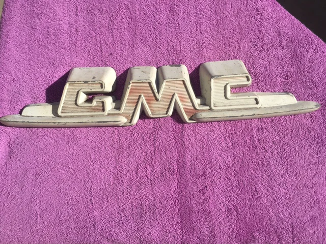 1955 1959 GMC Pickup Suburban Panel Truck original hood emblem excellent used condition authentic vintage GMC restoration trim part.