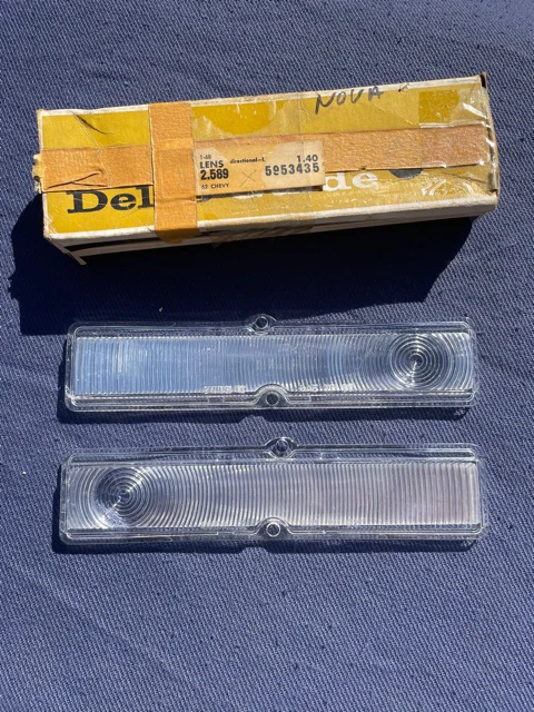 1962 Chevy II / Nova NOS CLEAR Park Light Lamp Turn Signal Indicator Lens Pair #5953435 / 5953436