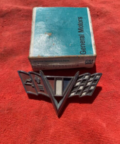 1965–1967 Chevrolet Impala V8 Front Fender V Flag Emblem GM Part Number 3840318 Original Used Classic Chevrolet Trim Piece.