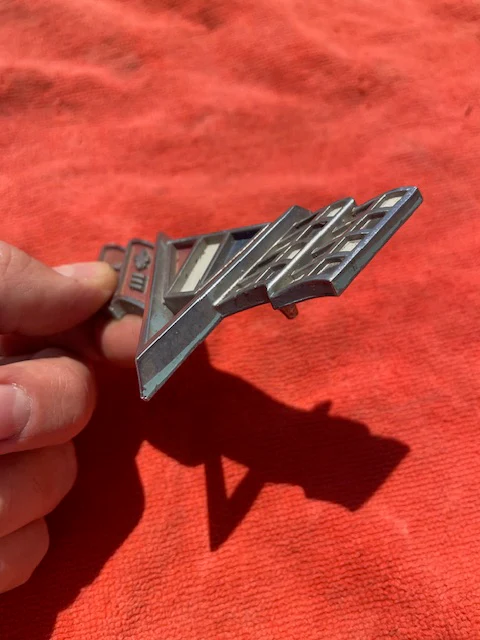 1965 - 1967 Chevrolet Impala V8 NICE USED Front Fender "V" Flag Emblem #3840318 - Image 7