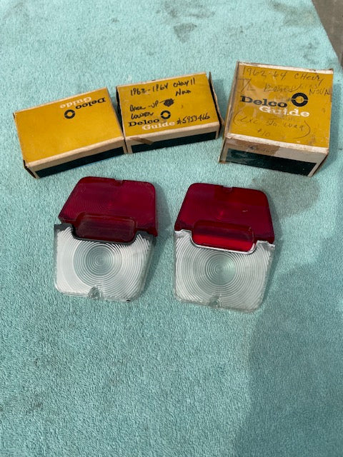 1962-1964 Chevy II / Nova NOS Backup Tail Light Lamp Lens Pair Set #5953465 / 5953466