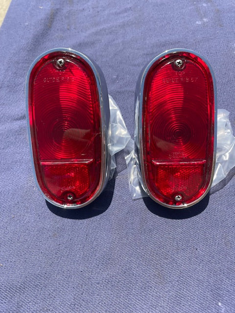 1955-1959 Chevrolet Suburban Panel Truck USED Tail Light Lamp Lens + Bezel Pair #5952787 / 5946391