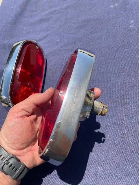1955-1959 Chevrolet Suburban Panel Truck USED Tail Light Lamp Lens + Bezel Pair #5952787 / 5946391 - Image 5