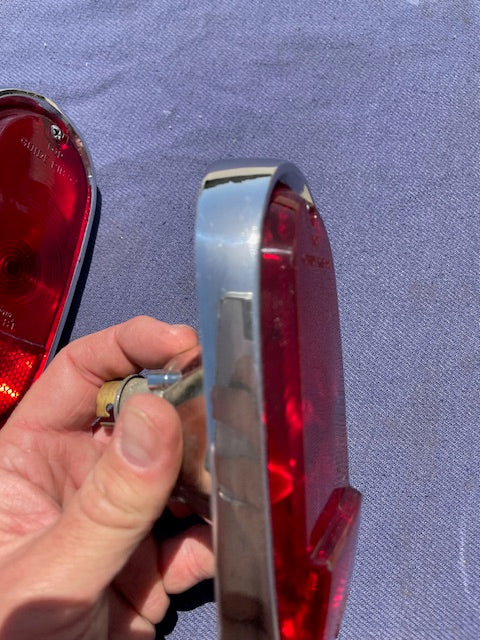 1955-1959 Chevrolet Suburban Panel Truck USED Tail Light Lamp Lens + Bezel Pair #5952787 / 5946391 - Image 7
