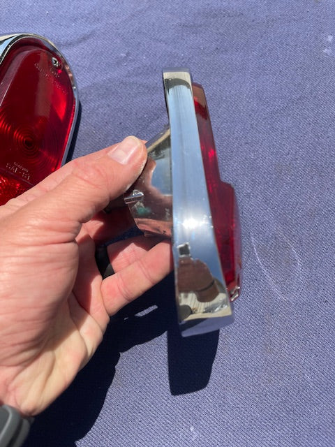 1955-1959 Chevrolet Suburban Panel Truck USED Tail Light Lamp Lens + Bezel Pair #5952787 / 5946391 - Image 8