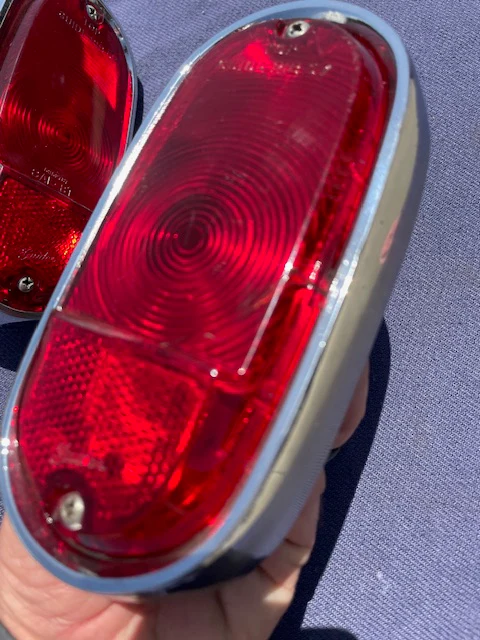 1955-1959 Chevrolet Suburban Panel Truck USED Tail Light Lamp Lens + Bezel Pair #5952787 / 5946391 - Image 18
