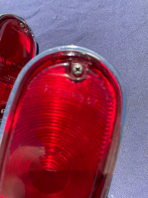 1955-1959 Chevrolet Suburban Panel Truck USED Tail Light Lamp Lens + Bezel Pair #5952787 / 5946391 - Image 19