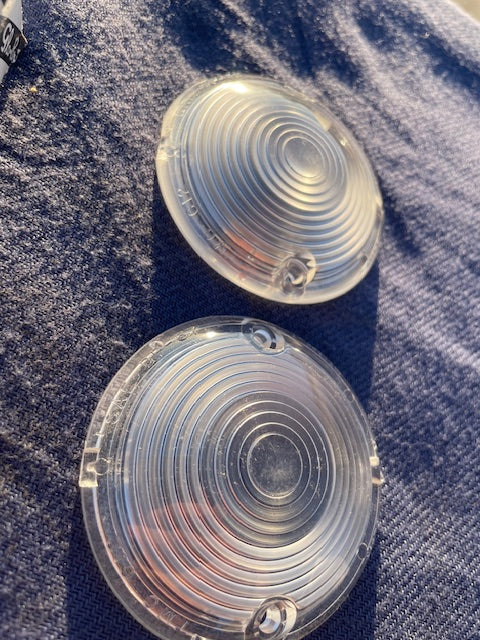 1957 Chevrolet 150 210 Bel Air NORS CLEAR Park Light Lamp Turn Signal Lens Pair (OEM #5947754) - Image 4
