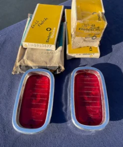 1960-1966 Chevrolet Fleetside Pickup Truck NOS Tail Light Lamp Lens + Bezel Pair #5952677 / 3763570