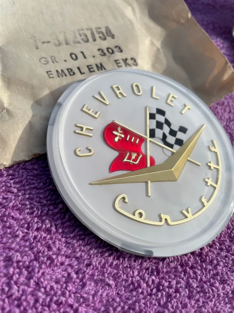 1956 1957 Chevrolet Corvette C1 NOS Hood / Trunk Deck Lid Emblem PAIR #3725754 - Image 2