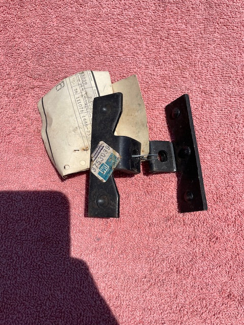 1958 1966 Chevrolet Fleetside Pickup Truck NOS tailgate latch pivot bracket pair part number 3753039 original GM tailgate hardware for classic Chevrolet truck restoration projects.