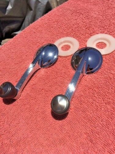 1950 Chevrolet Fleetline Styleline NORS Window Crank Handles Grey Knob Pair (repl. OEM #4582152) - Image 3