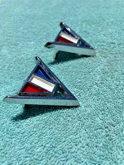 1964 Chevrolet Chevelle 300 Malibu V8 283ci Front Fender V Emblem Pair Part Number 3840317 new replacement Chevrolet restoration trim emblems for classic Chevelle projects.